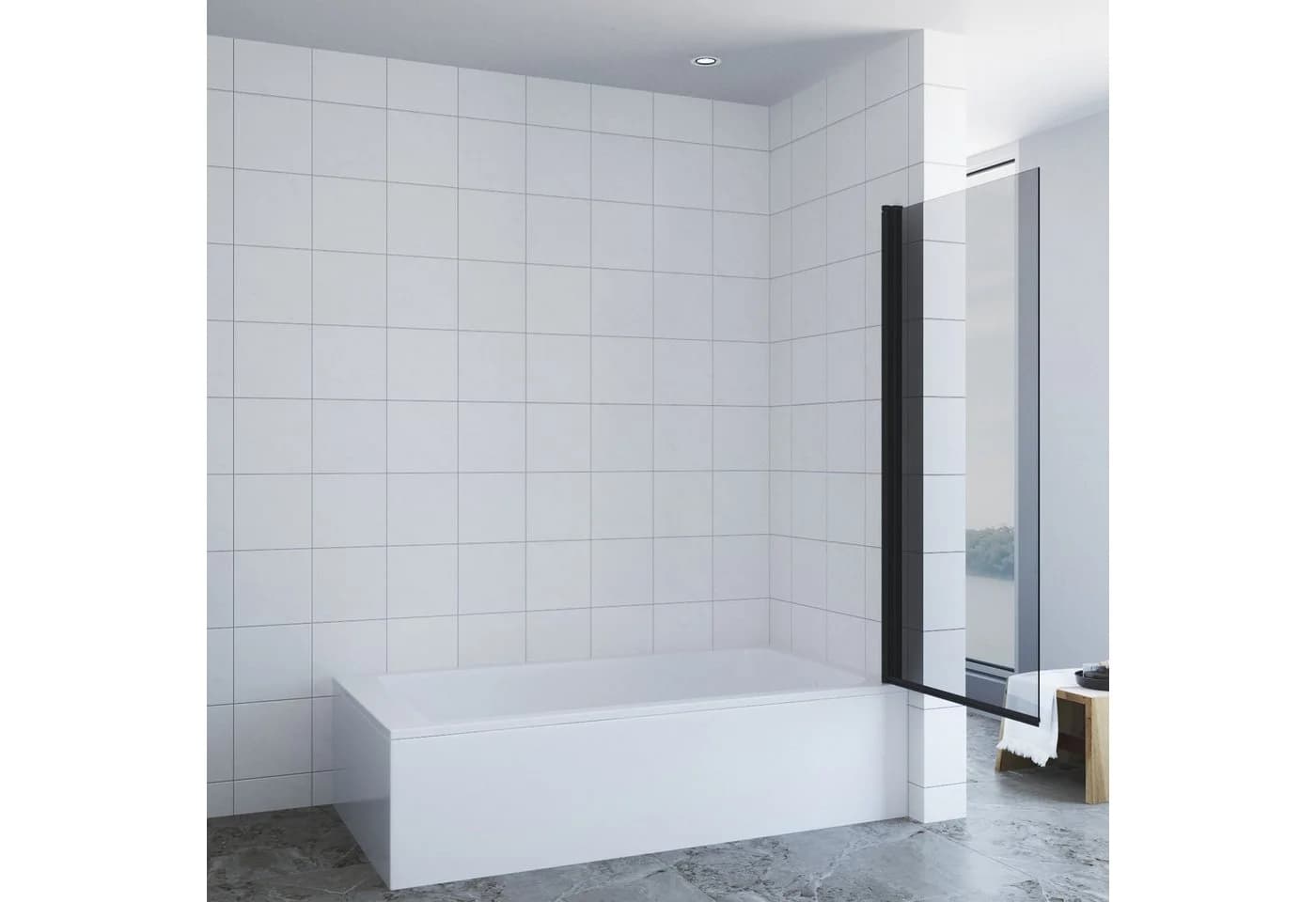 AQUABATOS Badewannenaufsatz Duschwand Grau Glas 70x140 cm