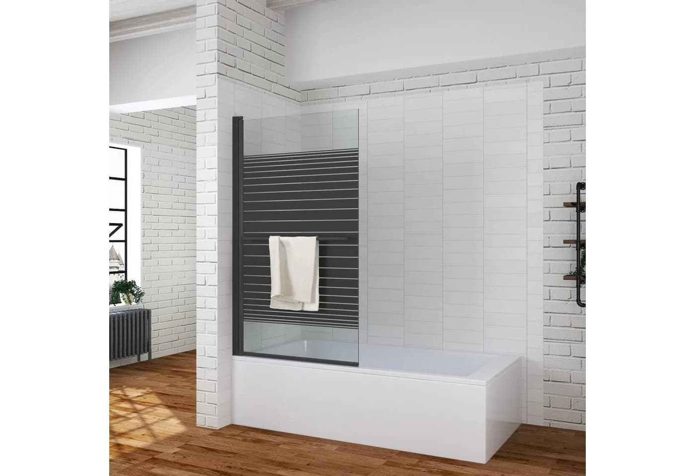 AQUABATOS Badewannenaufsatz Eck Glas Duschwand Schwarz Matt - Bild 2