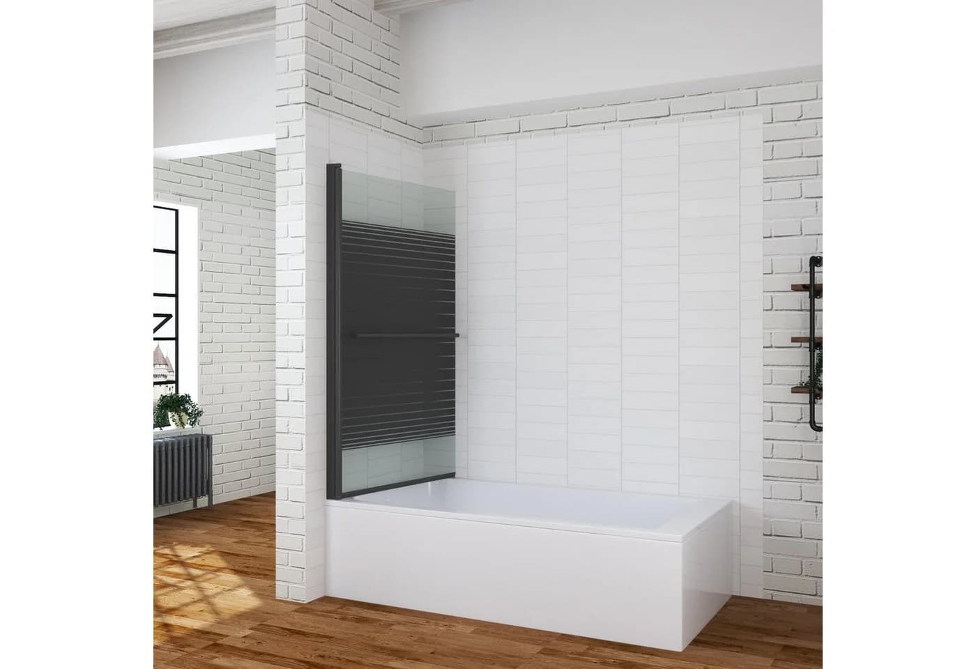 AQUABATOS Badewannenaufsatz Eck Glas Duschwand Schwarz Matt - Bild 3