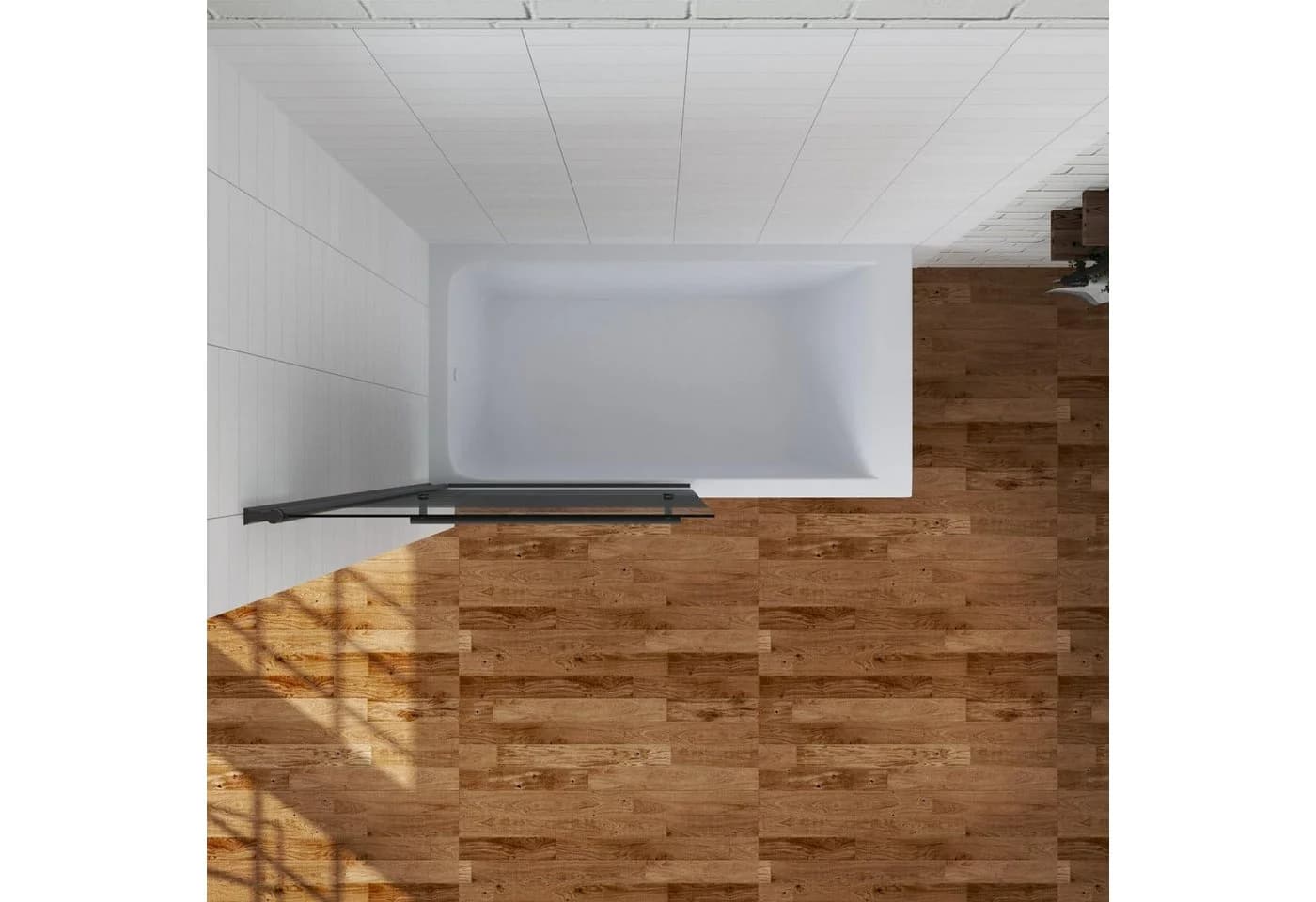 AQUABATOS Badewannenaufsatz Eck Glas Duschwand Schwarz Matt - Bild 5