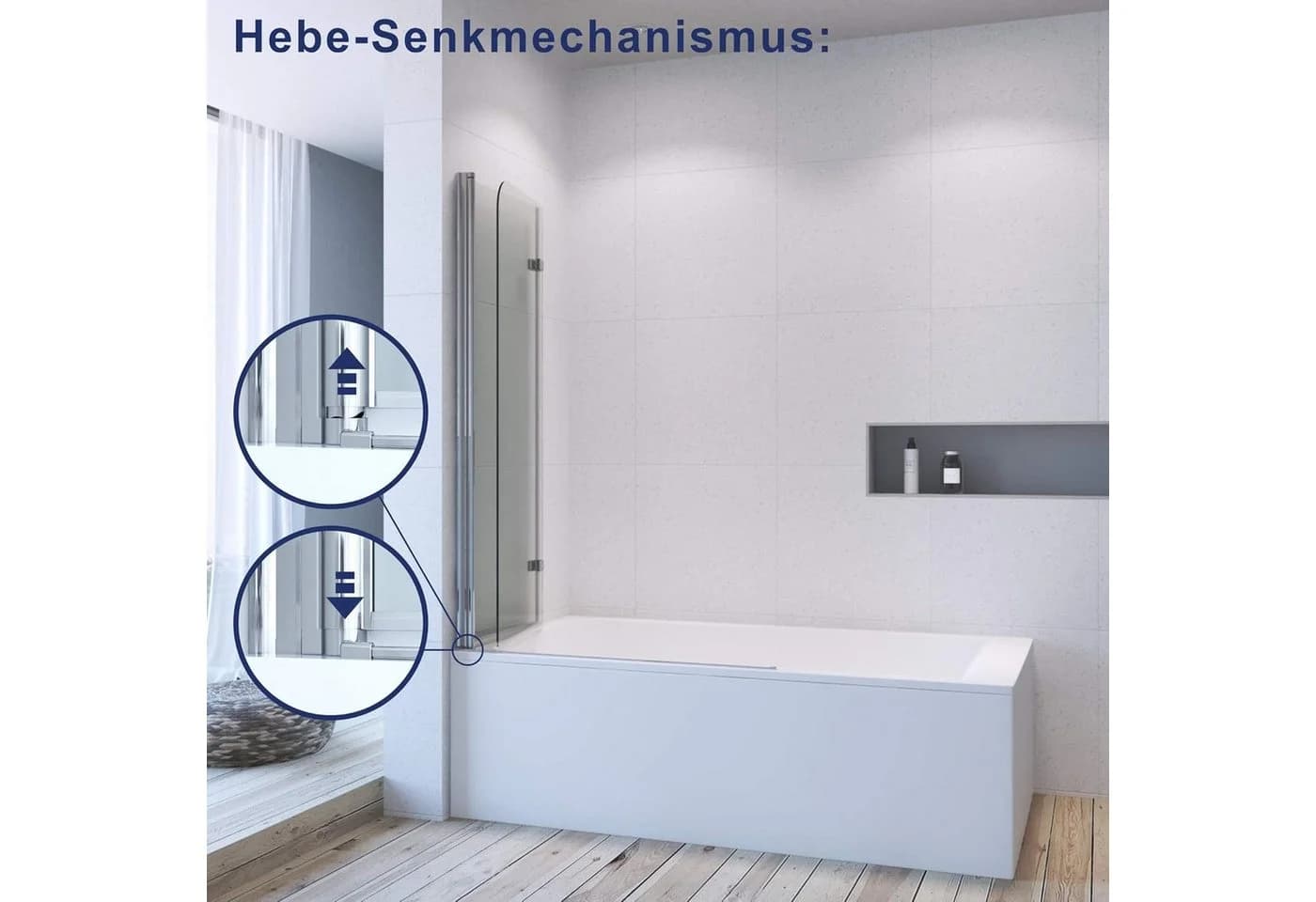 AQUABATOS Badewannenaufsatz Glas Duschwand 2-tlg. Falttür Chromoptik