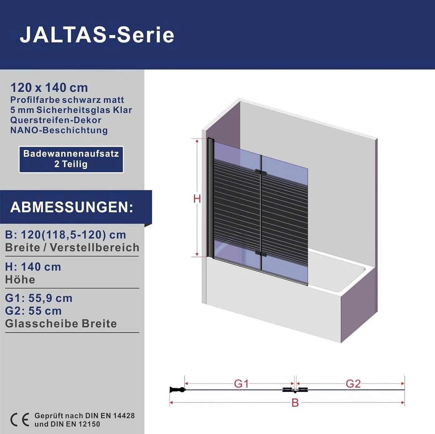 AQUABATOS Badewannenaufsatz Eck Glas Duschwand 120x140 cm - Bild 5