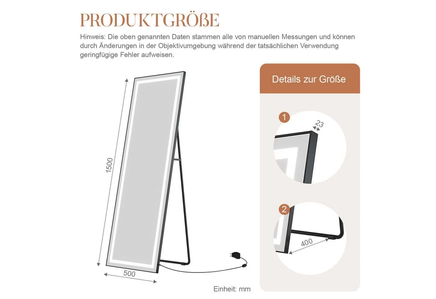 AQUABATOS Ganzkörperspiegel LED Schwarz Modern mit Beleuchtung