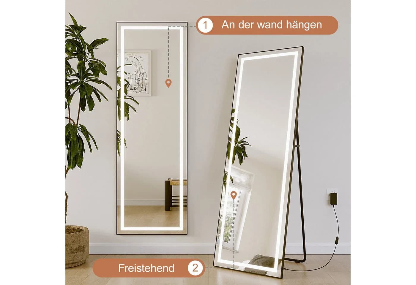 AQUABATOS Ganzkörperspiegel LED Schwarz Modern mit Beleuchtung - Bild 2