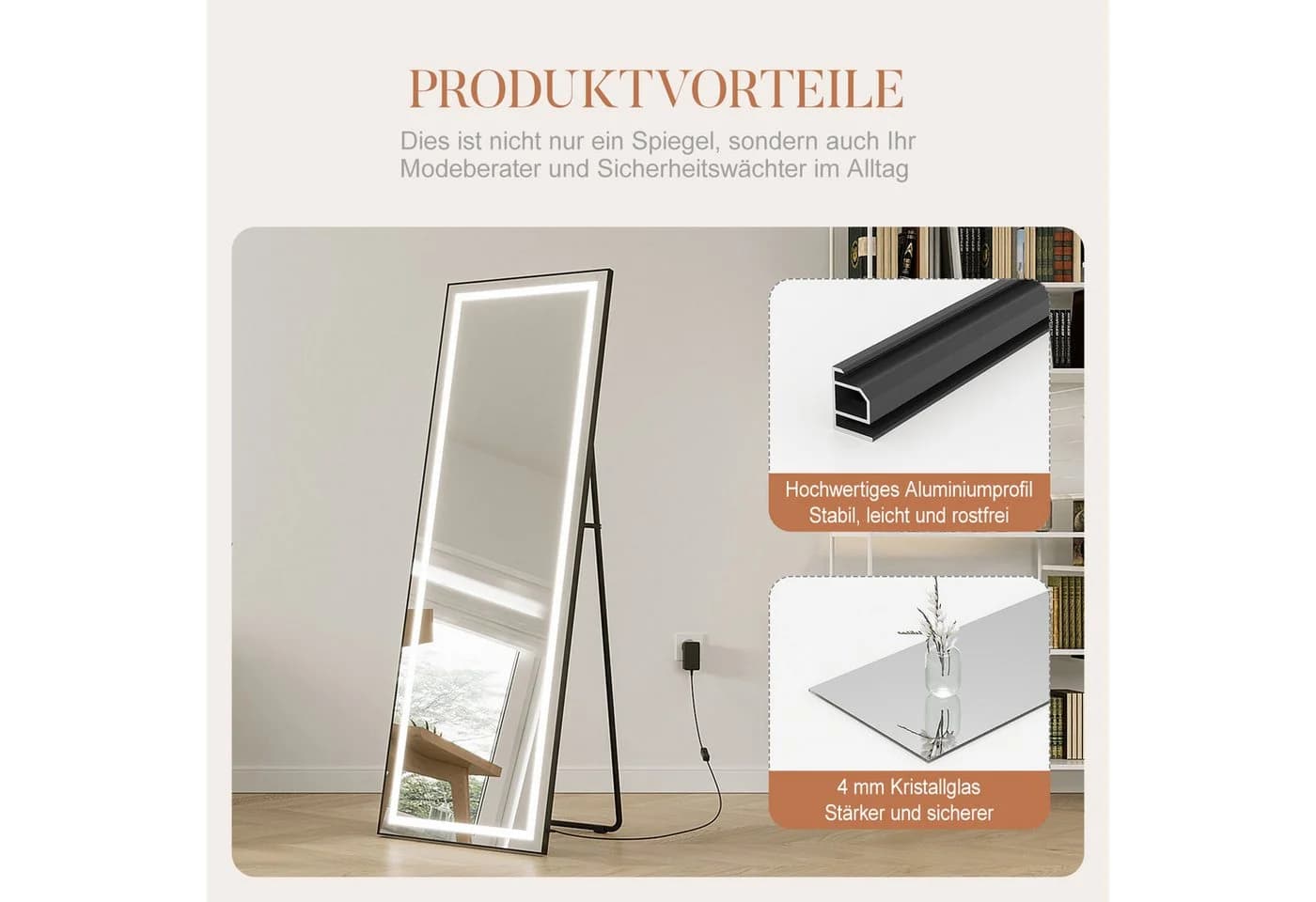 AQUABATOS Ganzkörperspiegel LED Schwarz Modern mit Beleuchtung - Bild 3