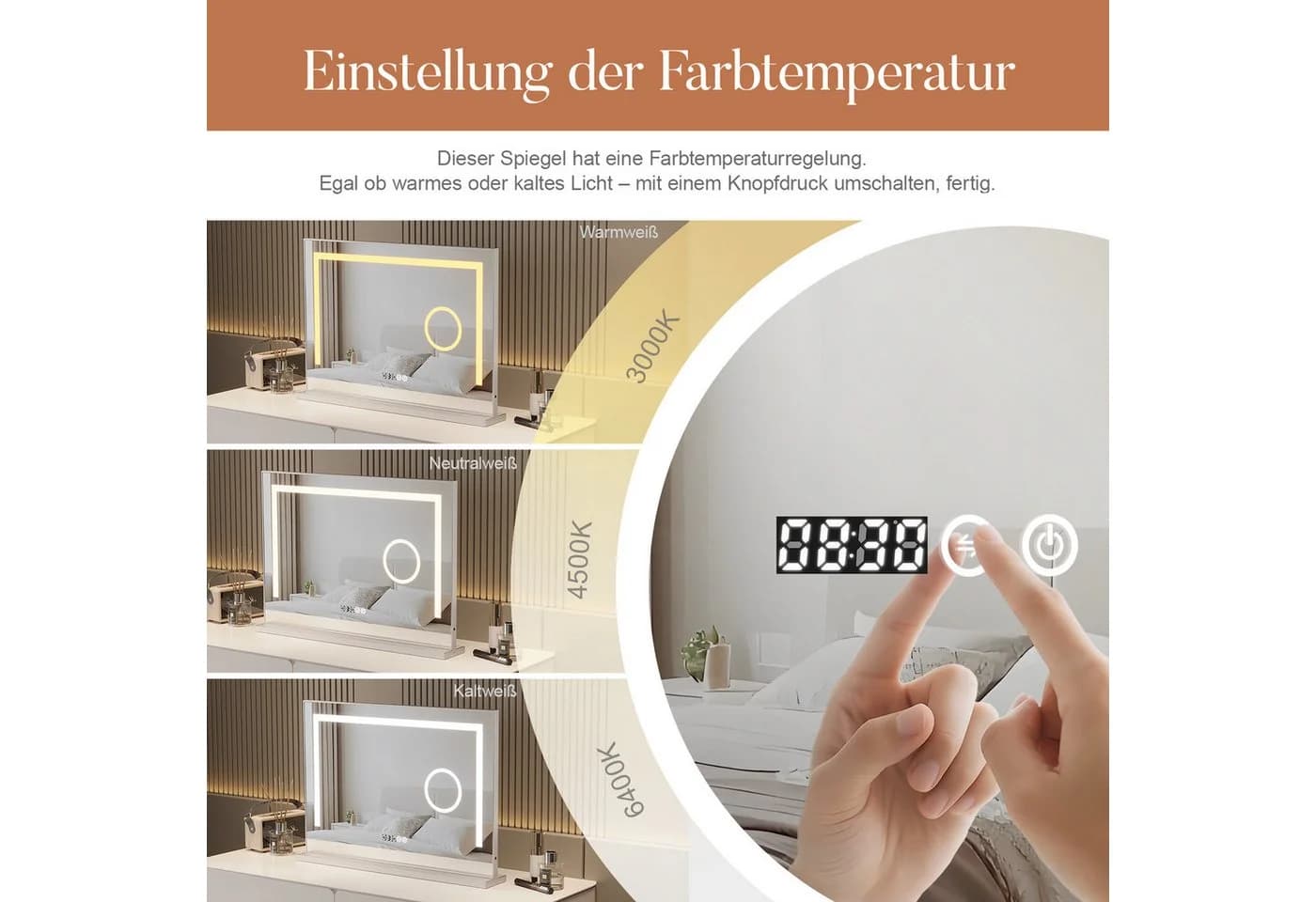 AQUABATOS Schminkspiegel mit Beleuchtung und Vergrößerung - Bild 5