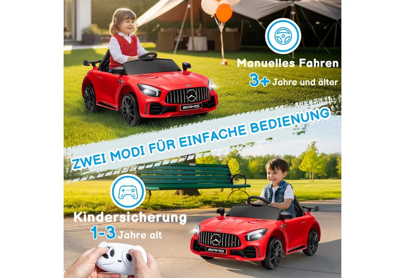 LALAHO Elektro-Kinderauto Mercedes AMG GTR 2,4GHz Fernsteuerung 12V - Bild 3