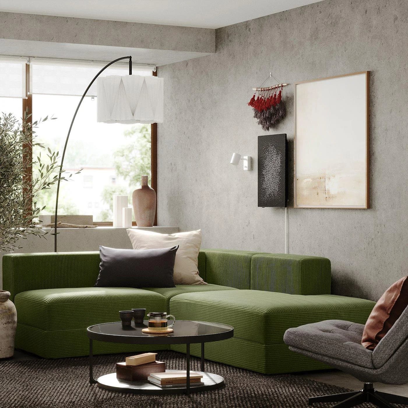 IKEA JÄTTEBO Modulecksofa 2,5-Sitzer + Récamiere Dunkelgelbgrün
