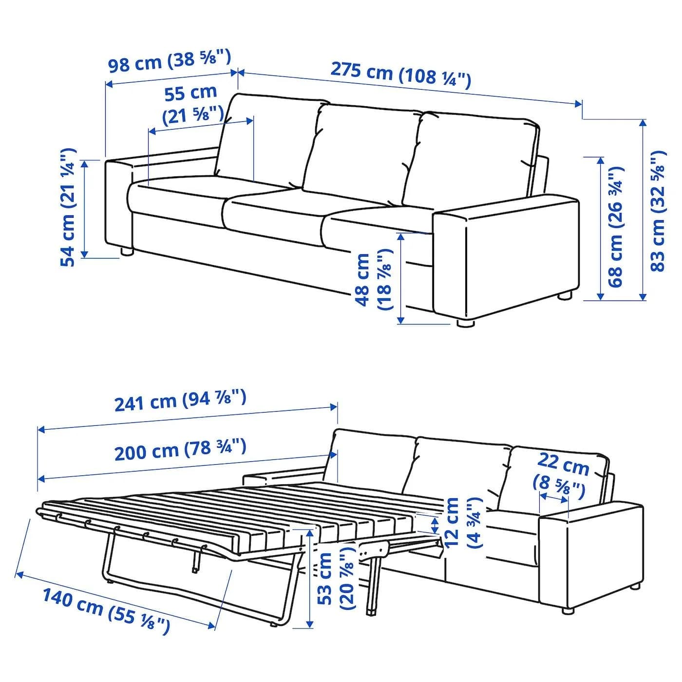 IKEA VIMLE 3er-Bettsofa Dunkelgrün mit breiten Armlehnen