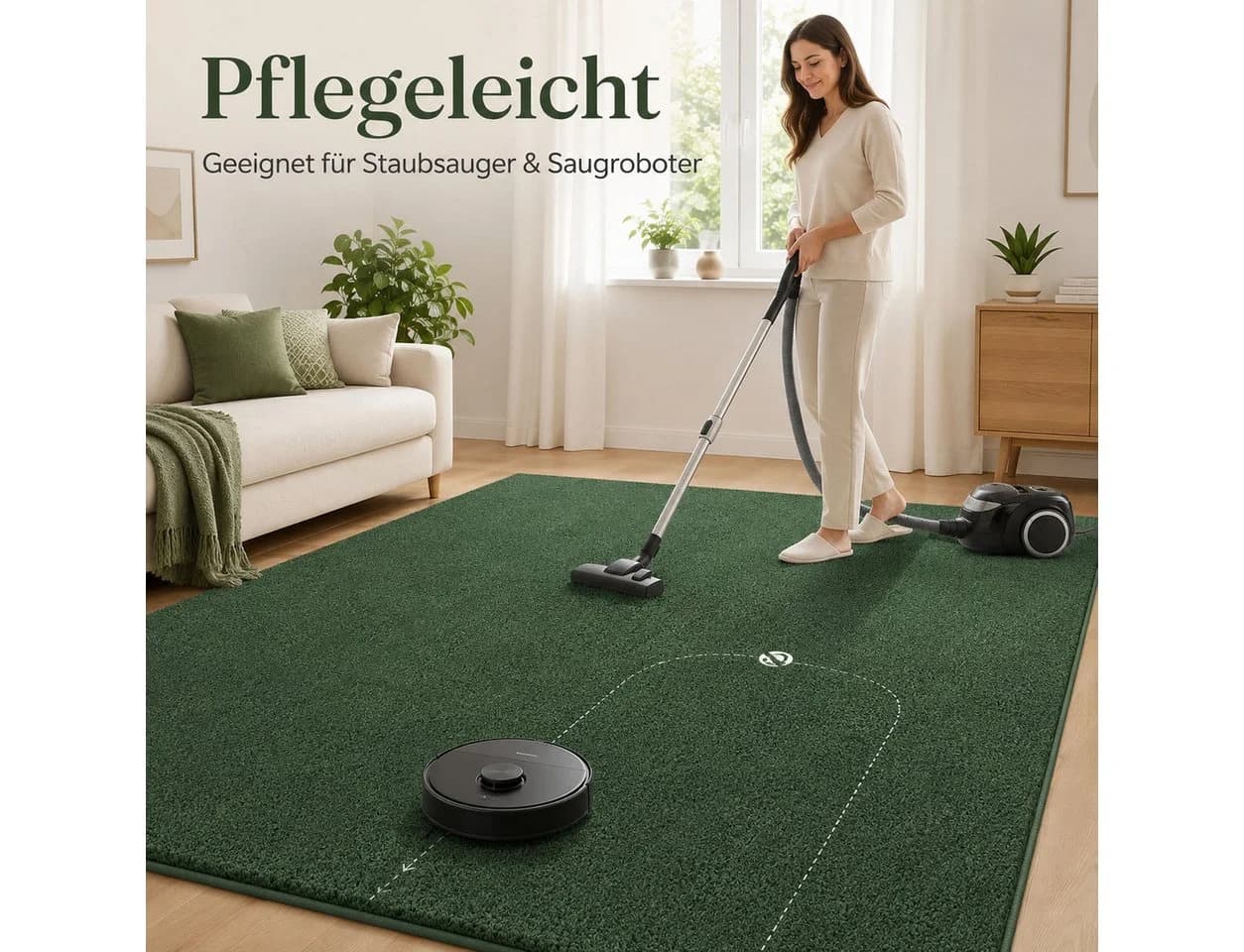 Lochas Designteppich Uni Schwarz – Weich, rutschfest & waschbar - Bild 5
