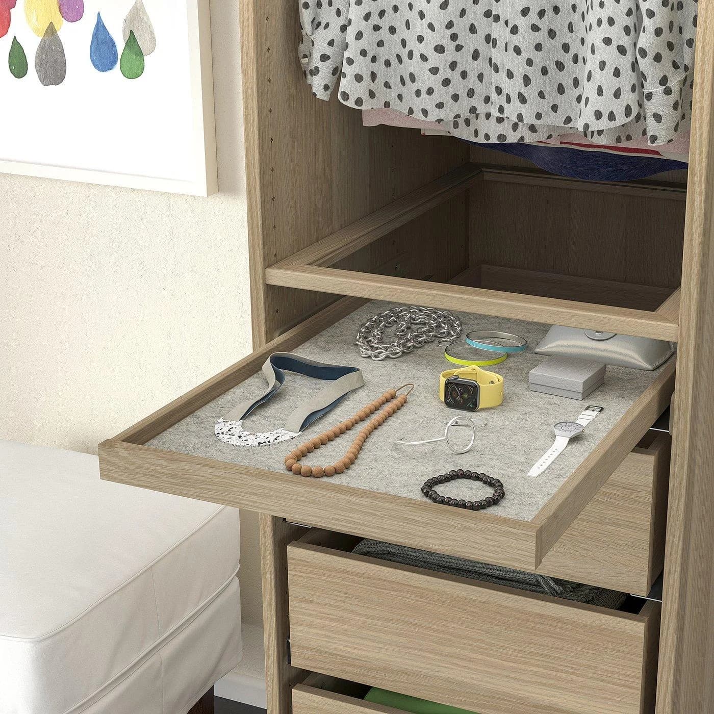 IKEA KOMPLEMENT Ausziehboden mit Schubladenmatte Hellgrau Eichenoptik
