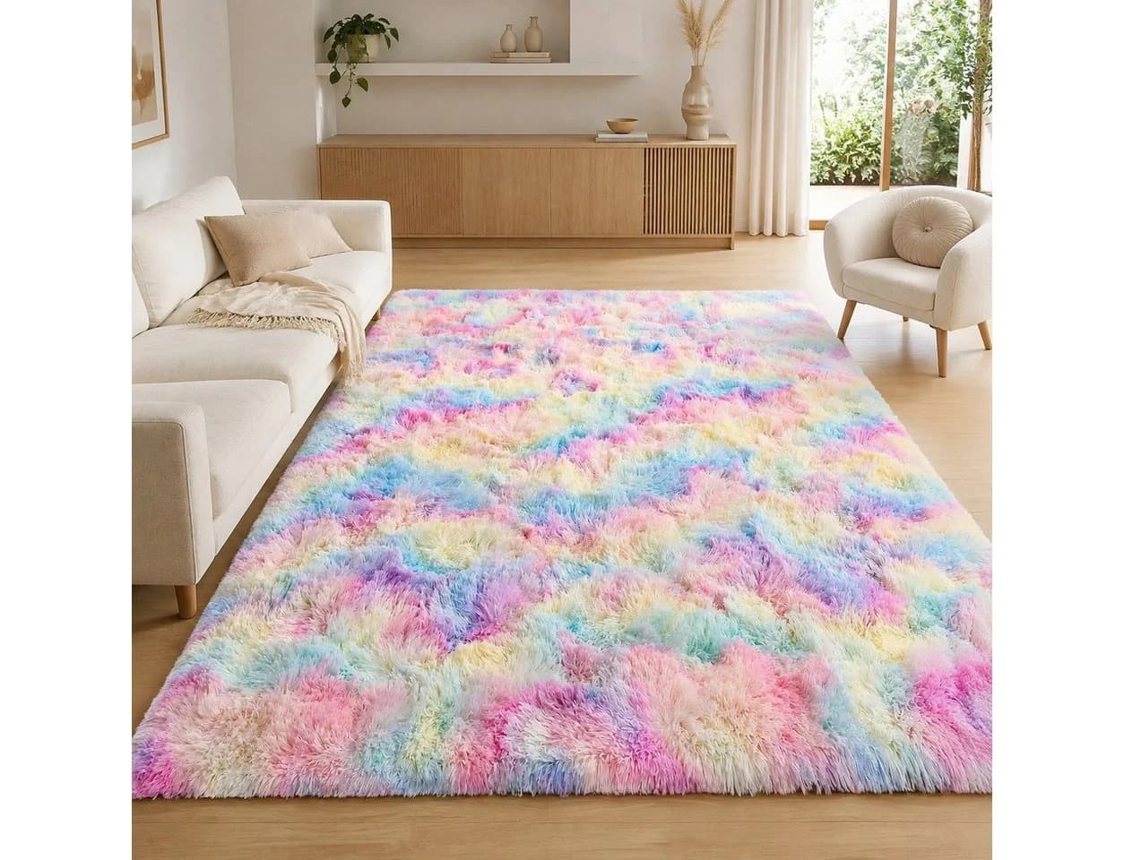 Lochas Hochflor-Teppich Shaggy Tie-Dye Design Rosa Bunt - Bild 2