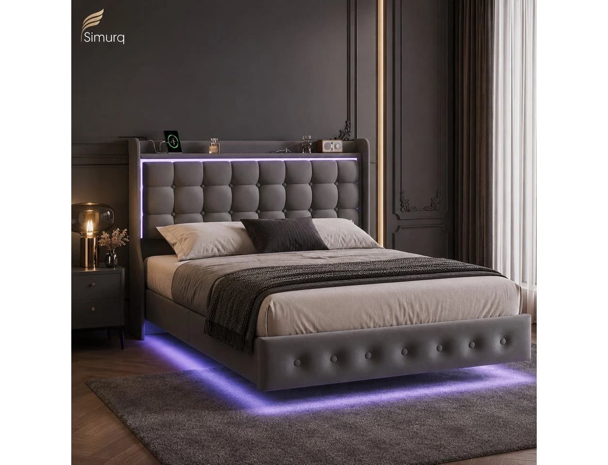 Simurq Polsterbett 140x200 mit Bettkasten, LED & USB, Dunkelgrau - Bild 2
