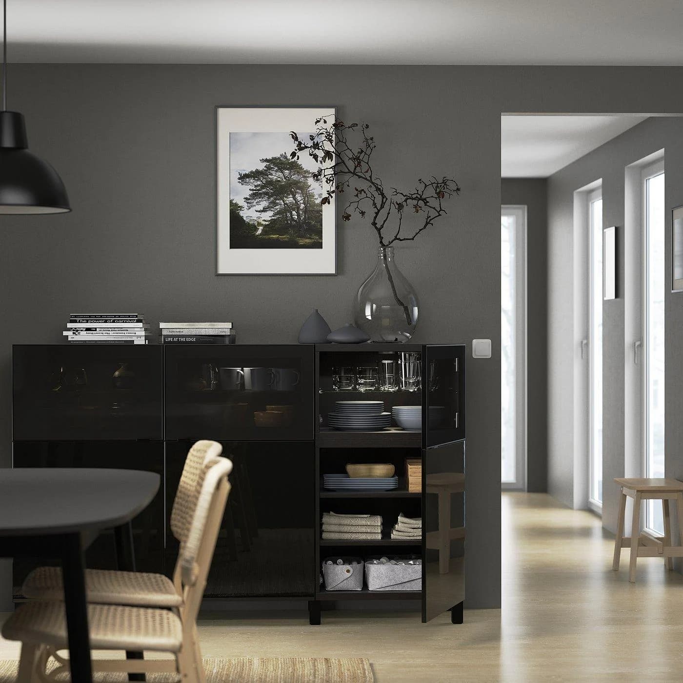 IKEA BESTÅ Aufbewahrung mit Türen Schwarzbraun Rauchglas Hochglanz
