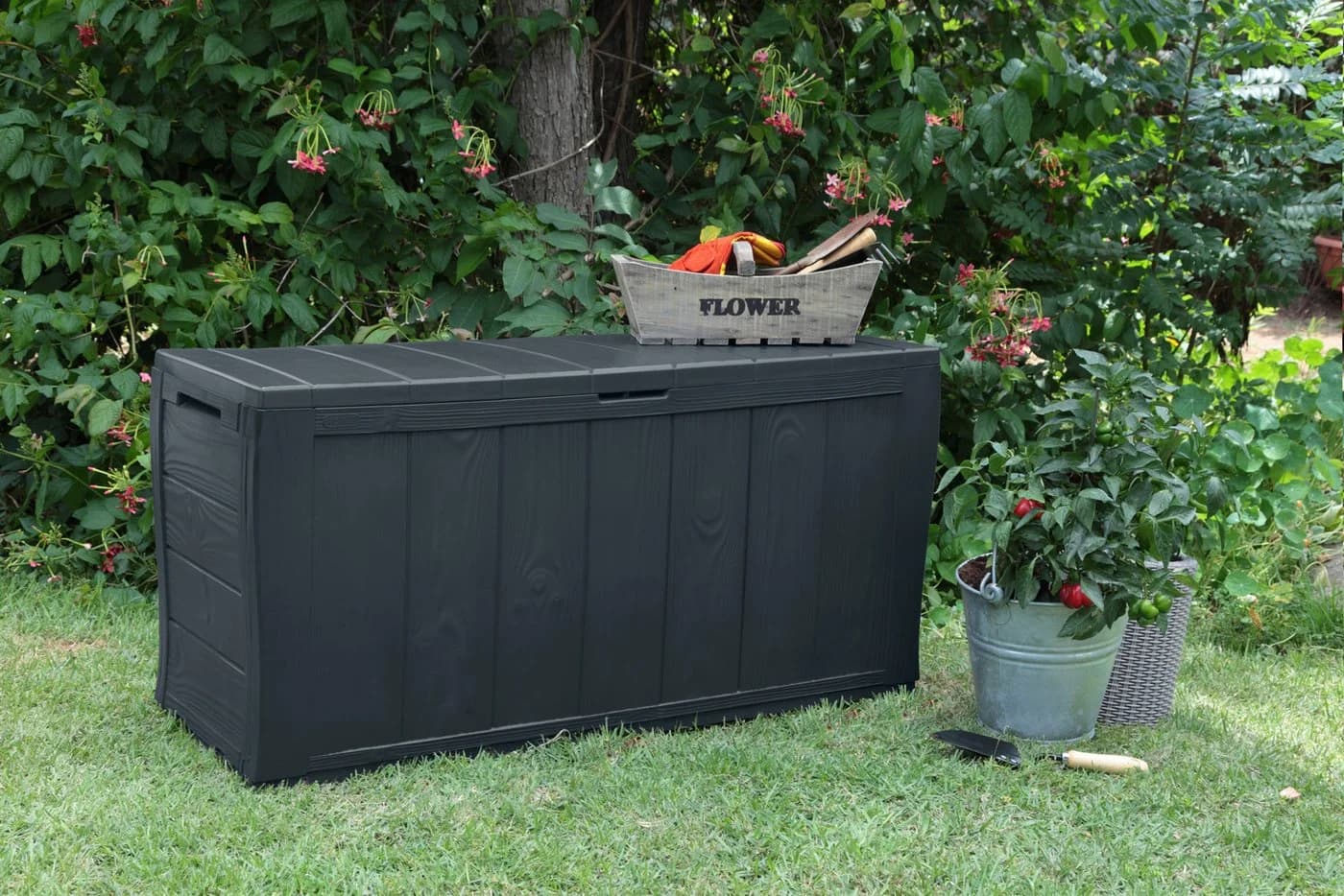 Keter Gartenbox Sherwood 270L Graphit Holzoptik UV-beständig