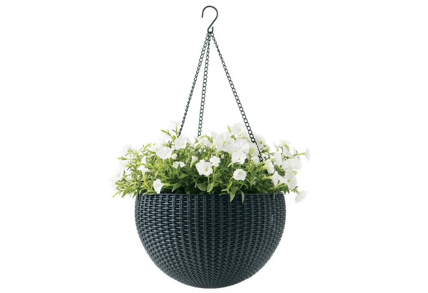 Keter Pflanzkübel 229544 Anthrazit Blumentopf mit Hängekette Rattanoptik