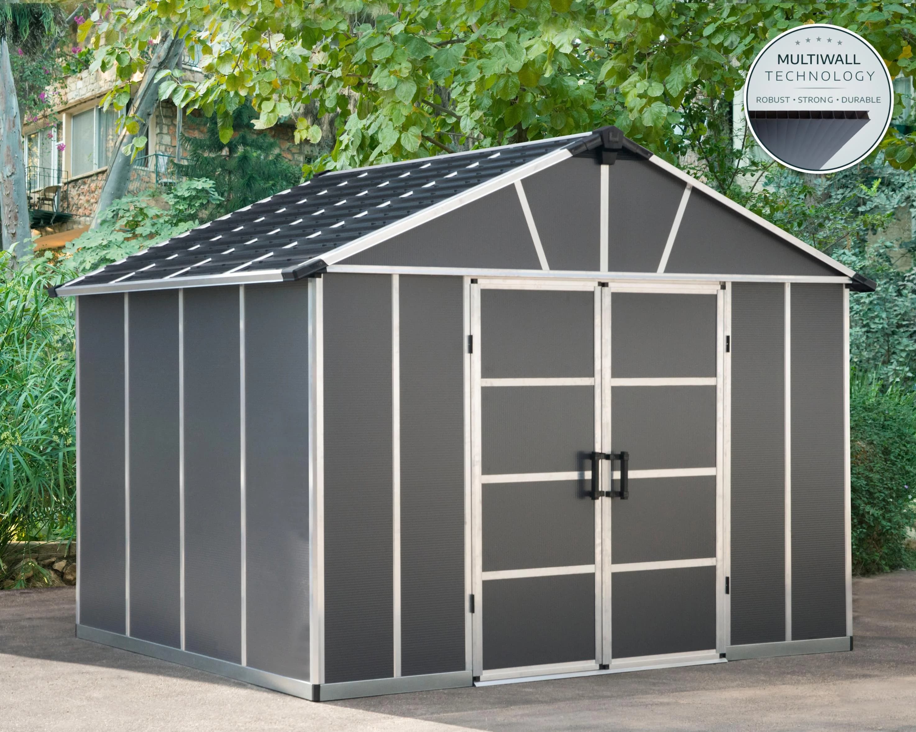 Palram Canopia Yukon Polycarbonat Gerätehaus 332x271x252 cm Grau Aluminium - Bild 2