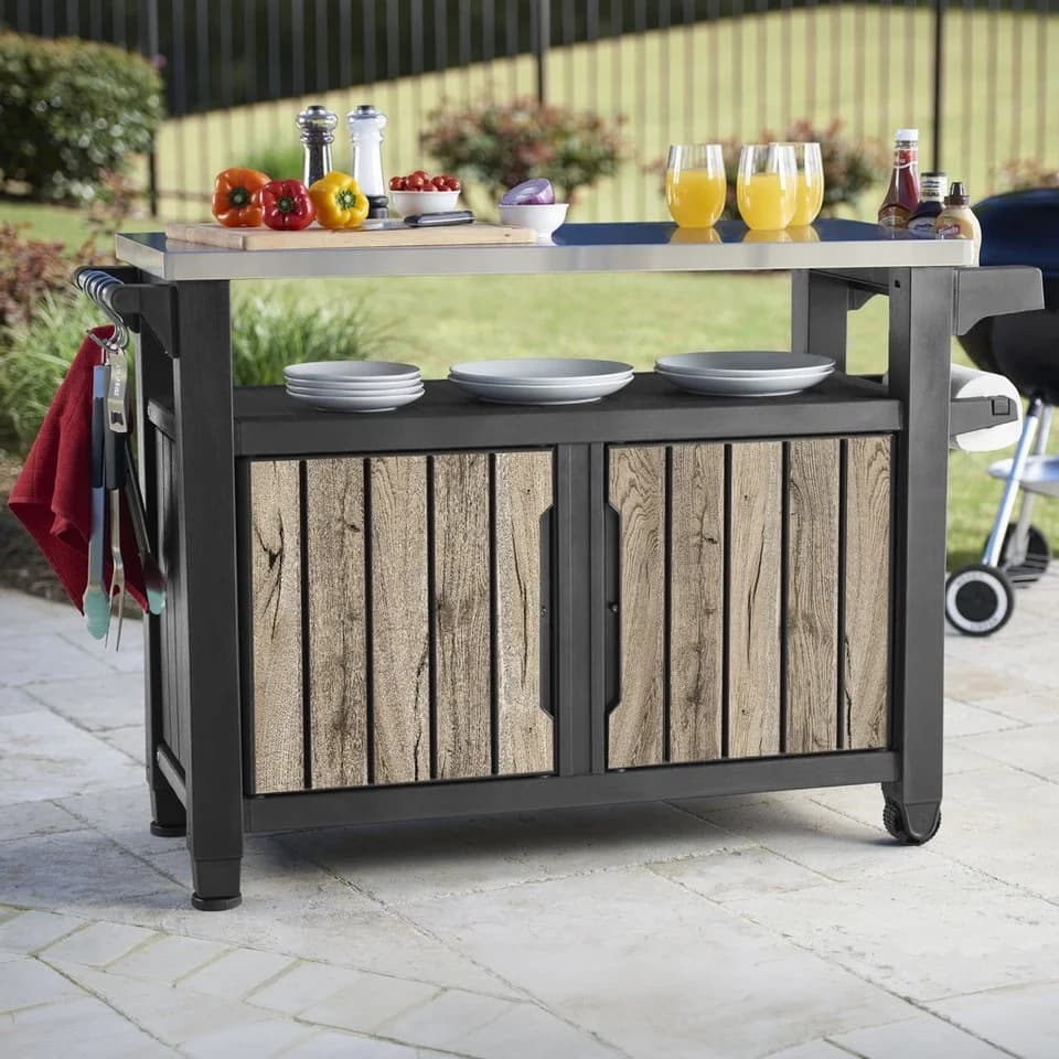 Keter Grillablagetisch UNITY XL Holzoptik Pinie Kunststoff Edelstahlplatte