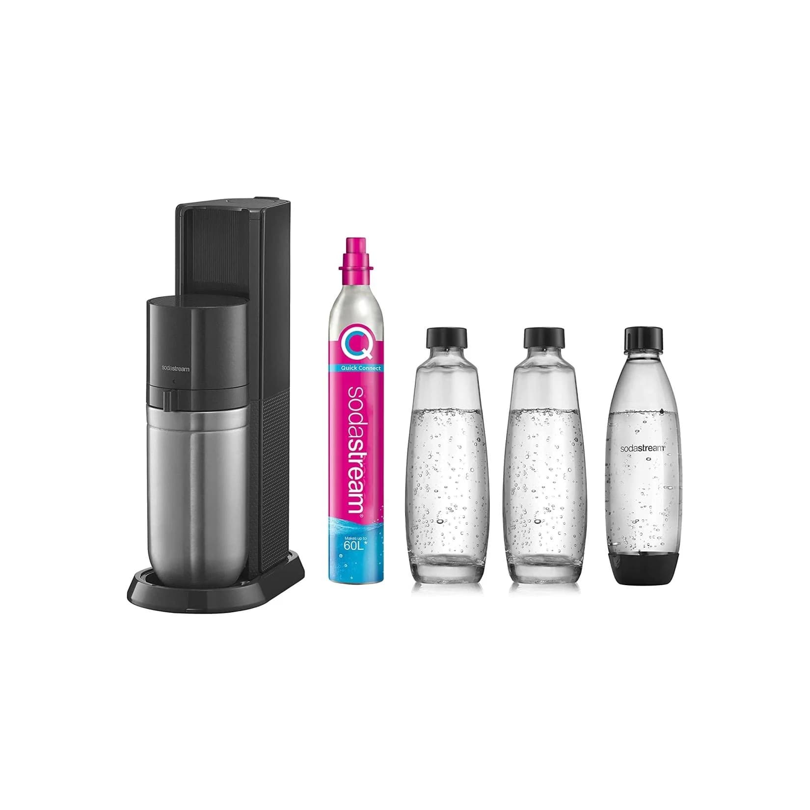 SodaStream DUO Wassersprudler Titan mit 3 Flaschen Glas/Kunststoff