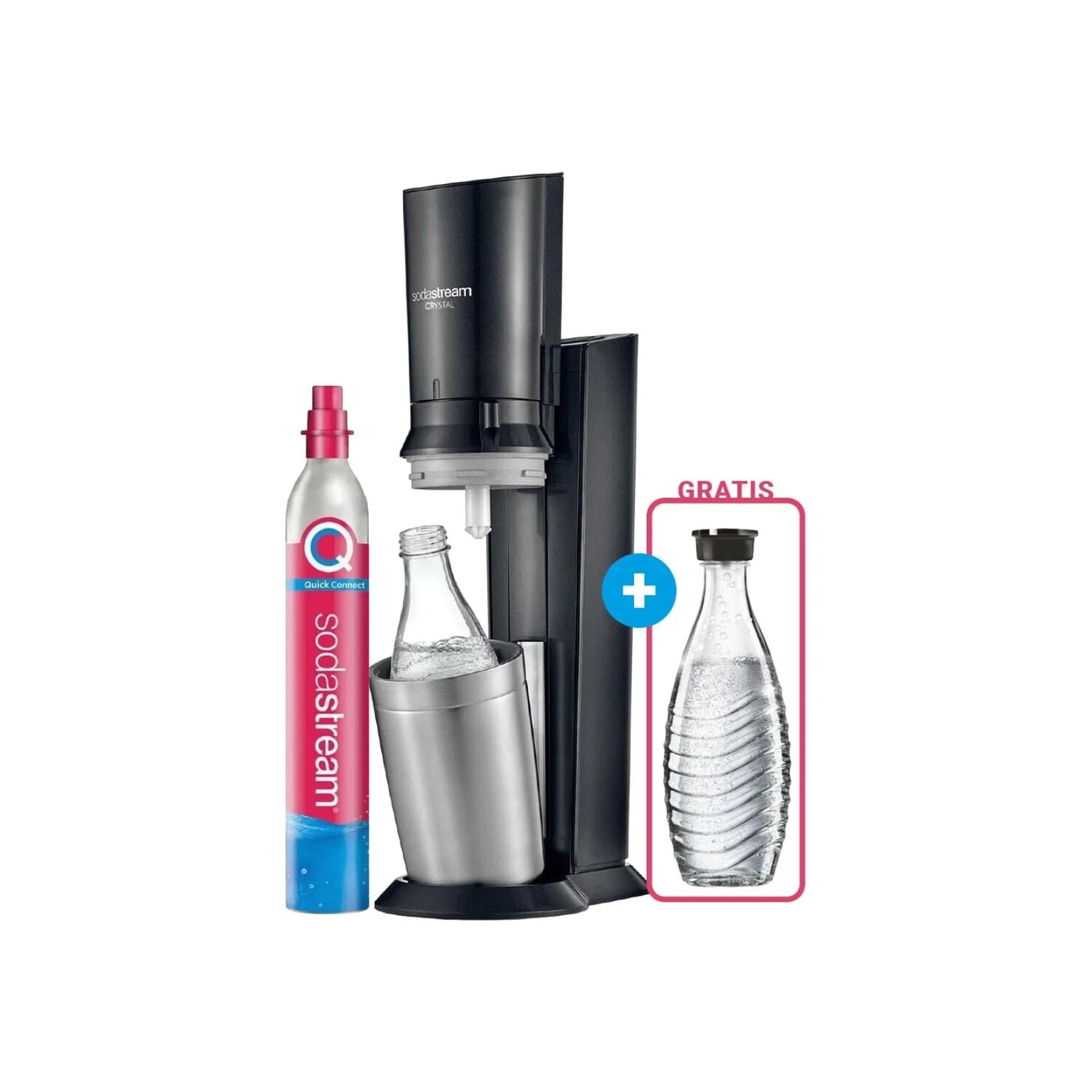 SodaStream Crystal 3.0 Titan Wassersprudler mit CO2-Zylinder und 2 Glaskaraffen