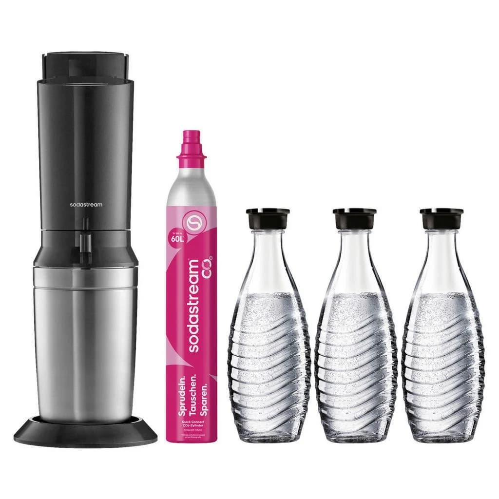 SodaStream Crystal 3.0 Wassersprudler Titanfarben inkl. 3 Glaskaraffen