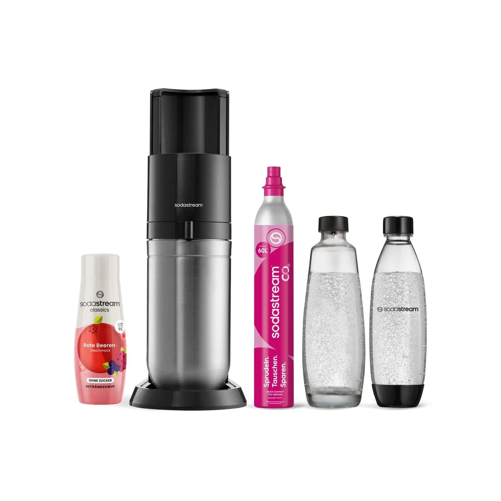 SodaStream DUO Wassersprudler Titan Bundle mit Glas- & Kunststoffflasche