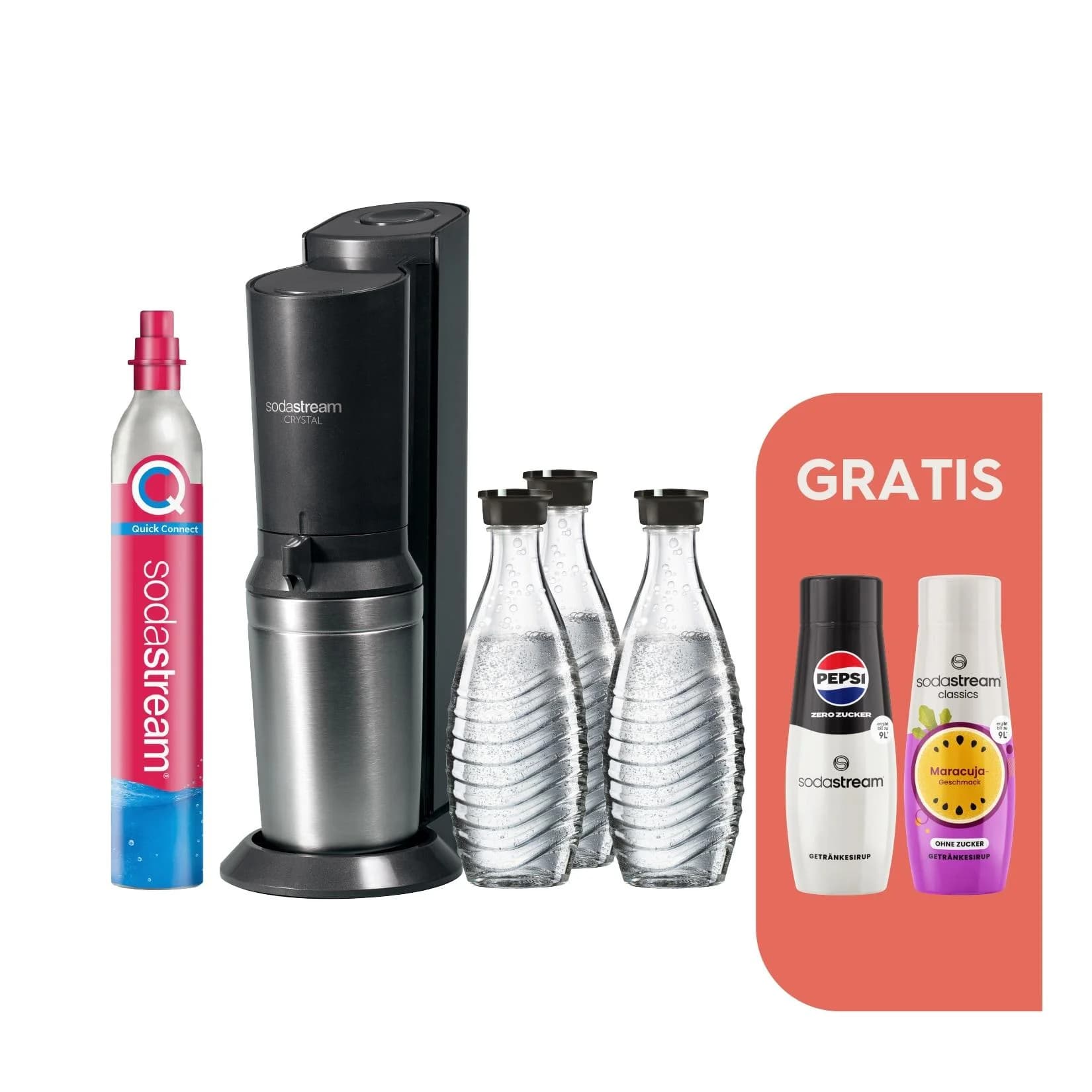 SodaStream CRYSTAL 3.0 Wassersprudler Titan Bundle mit Glaskaraffen & Sirups