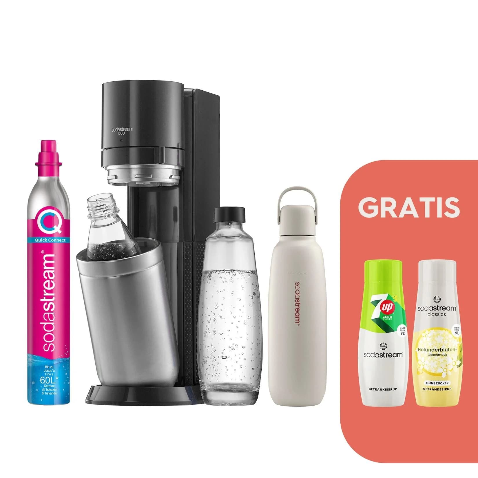 Sodastream DUO Titan Wassersprudler Bundle mit Glas- & Kunststoffflasche