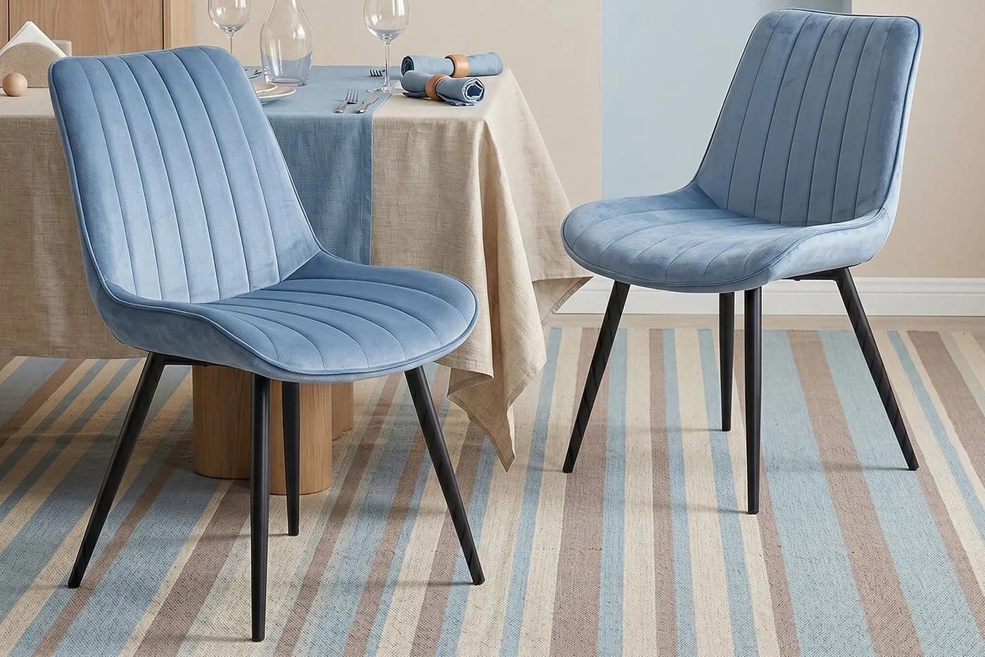 HOMAVO Esszimmerstuhl YZ1 2er Set Blau Samt Modern Gepolstert - Bild 2