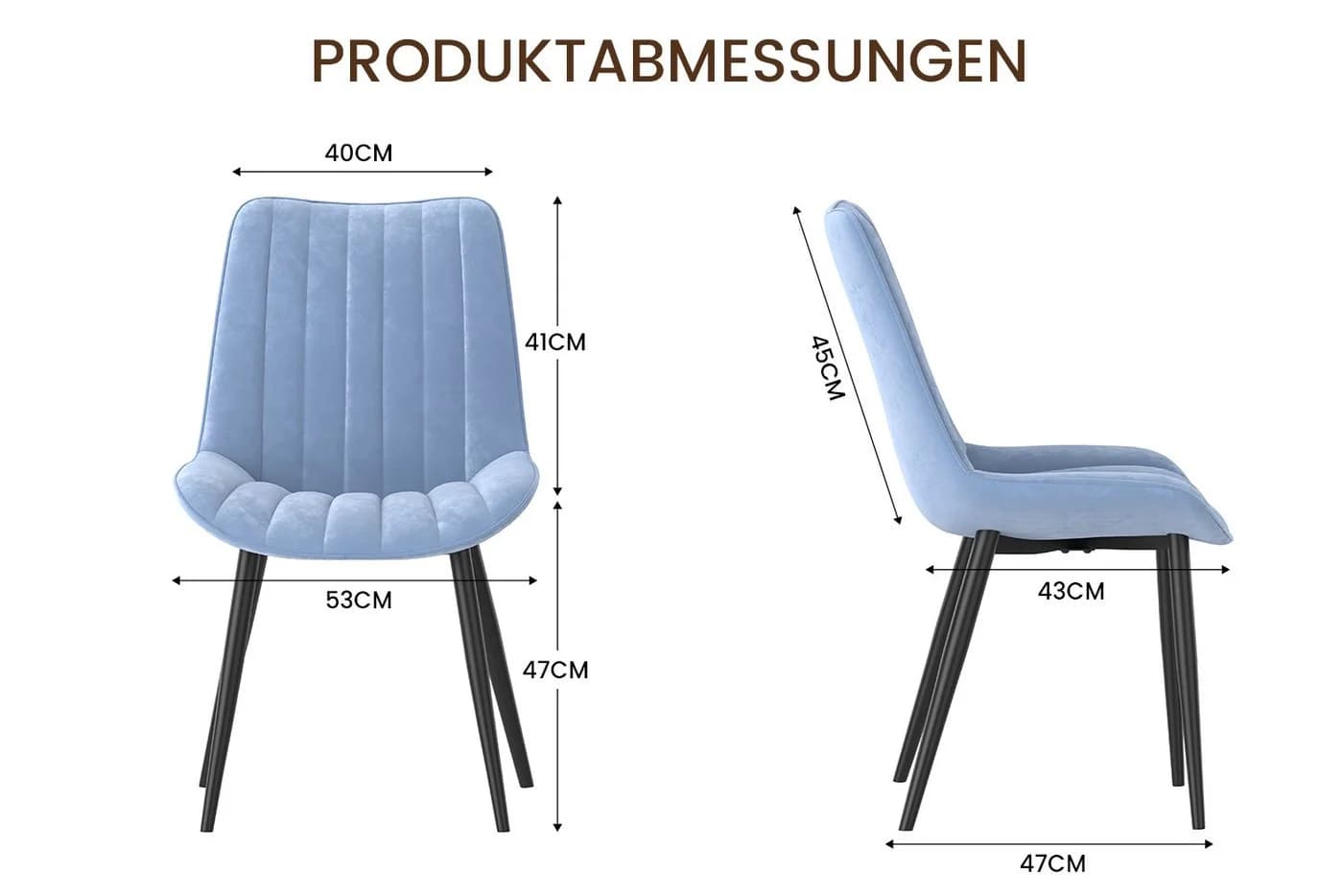 HOMAVO Esszimmerstuhl YZ1 2er Set Blau Samt Modern Gepolstert - Bild 5