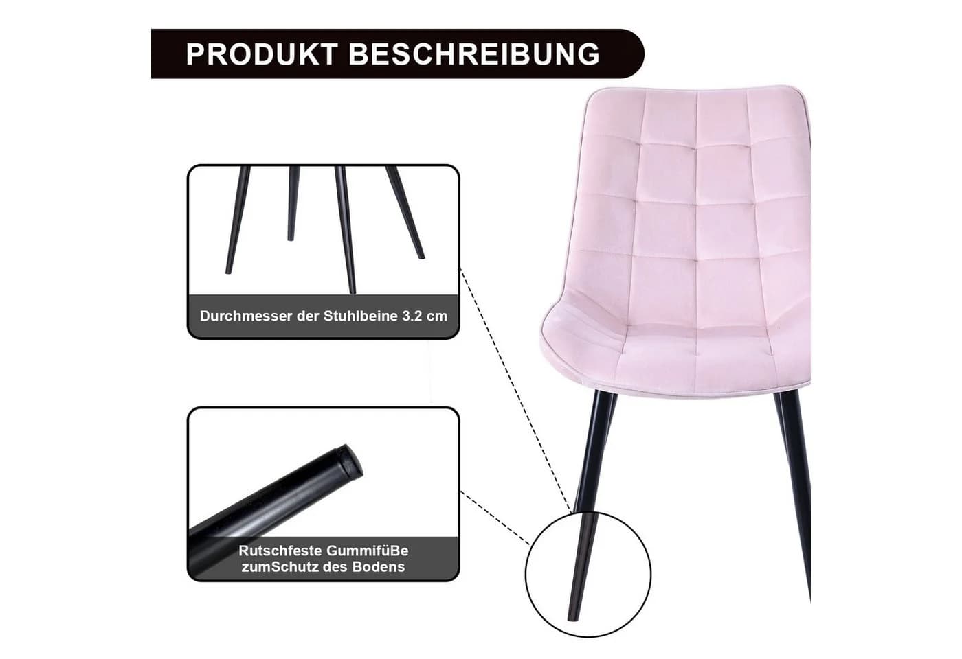 HOMAVO Esszimmerstuhl YZ2 STUHL-SET 2 Stück in Samt oder Webstoff - Bild 5