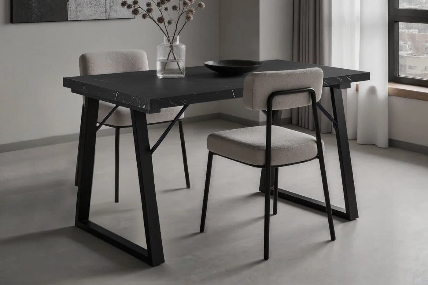 HOMAVO Esstisch MDF mit Marmoroptik, Schwarz Metallgestell