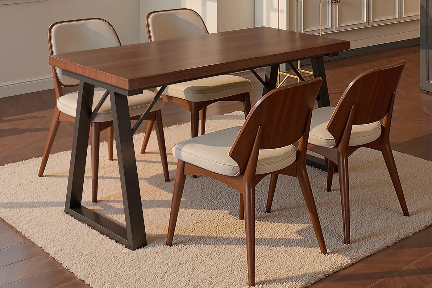 HOMAVO Esstisch MDF mit Holzoptik Nussbaum Metallgestell