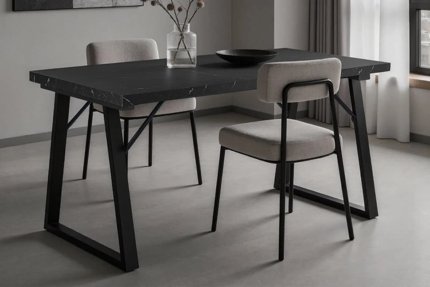 HOMAVO Esstisch MDF-Tischplatte Schwarz Metallgestell