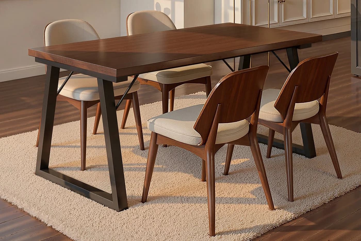 HOMAVO Esstisch MDF-Tischplatte mit Nussbaum-Optik und Metallgestell