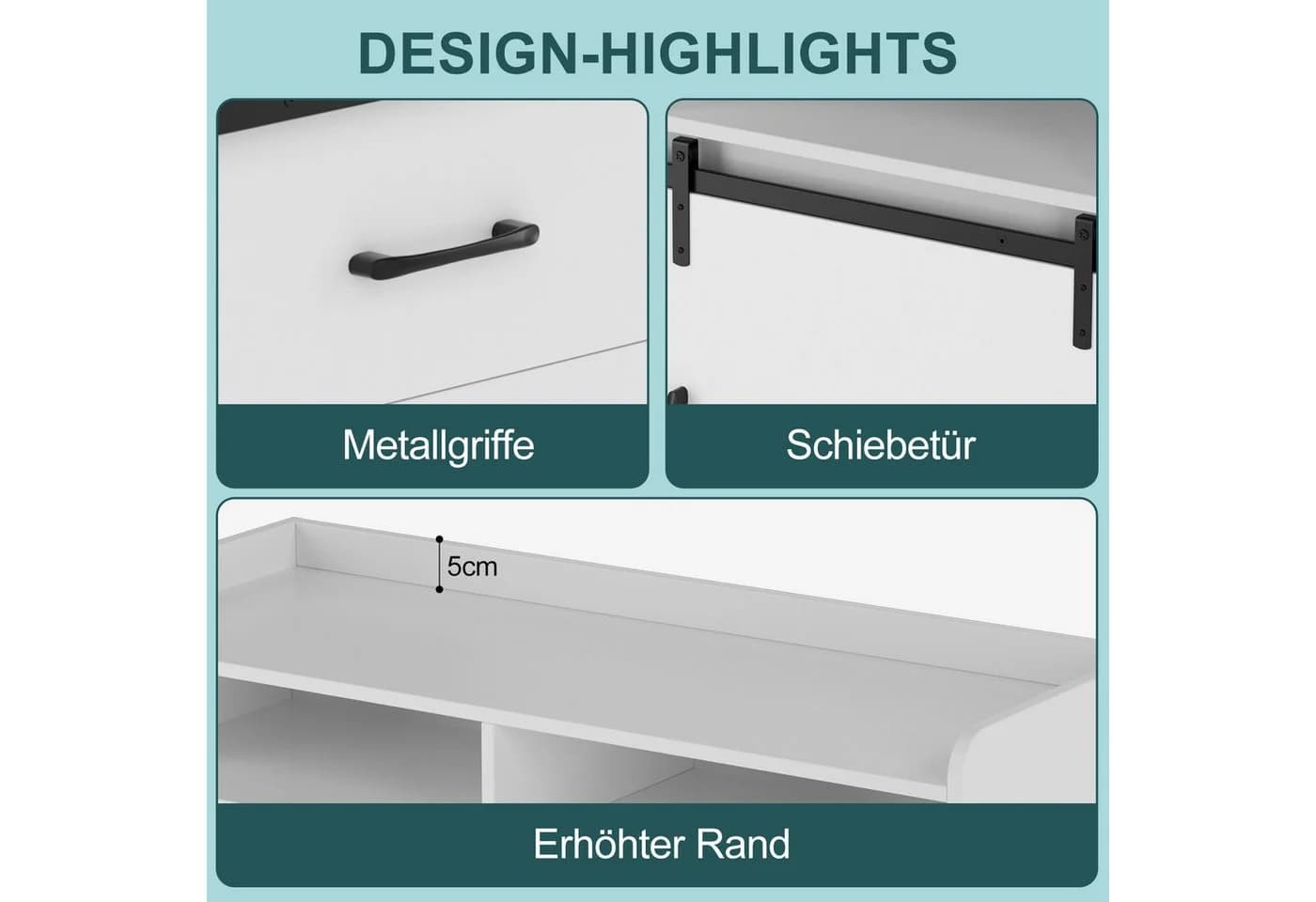 HOMAVO Sideboard HG1-S mit Schiebetür, 3 Schubladen & offenen Fächern Weiß - Bild 5