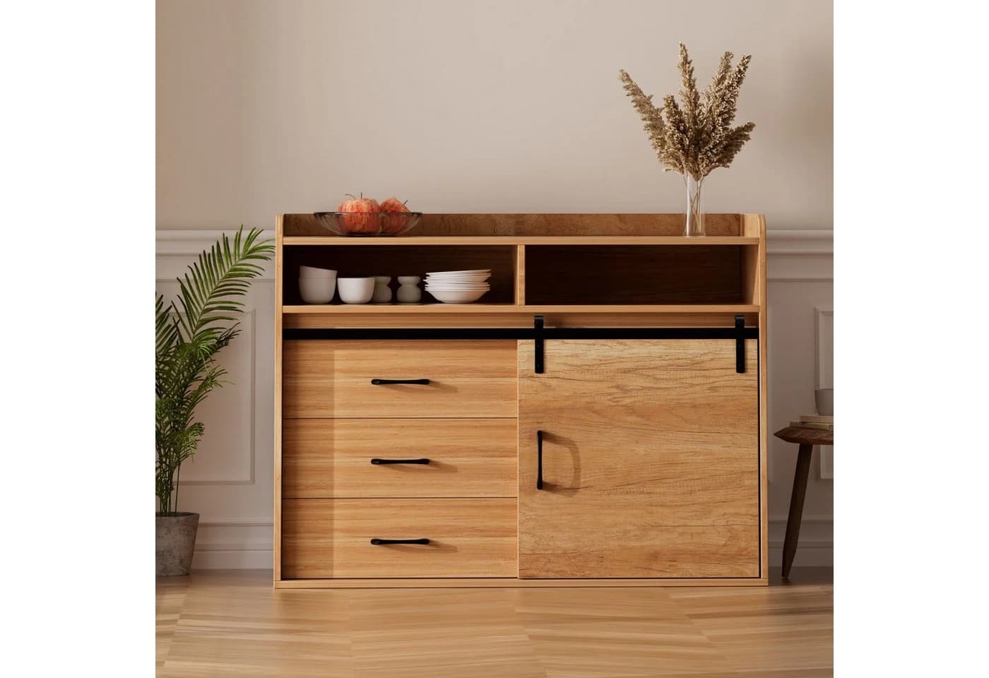 HOMAVO Sideboard HG1-S mit Schiebetür & 3 Schubladen