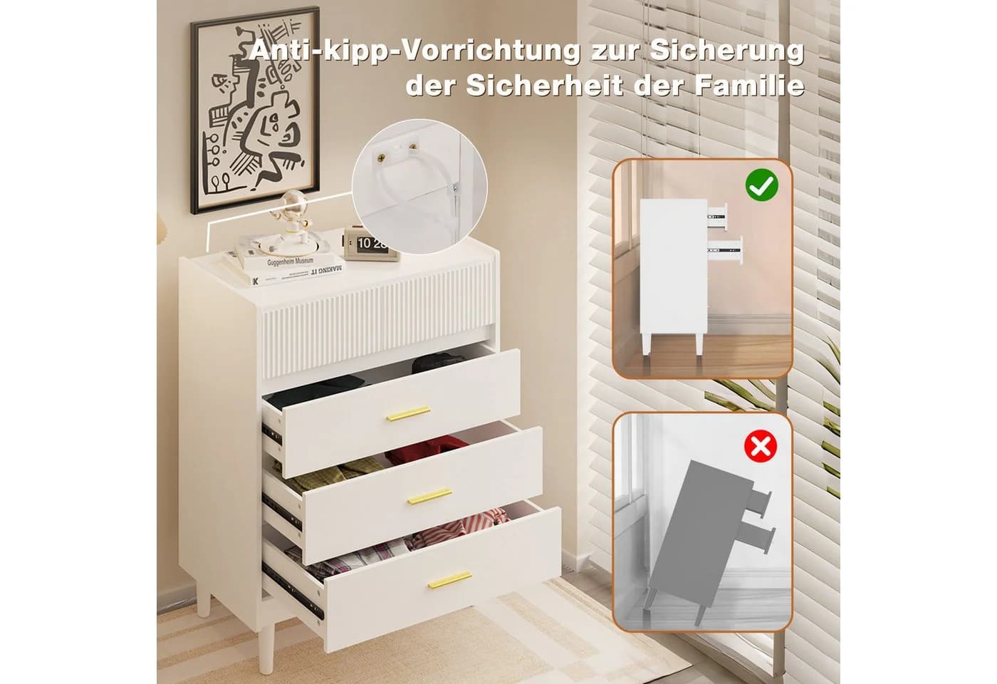 HOMAVO Kommode DG2 Weiß 5 Schubladen mit Beinen - Bild 4
