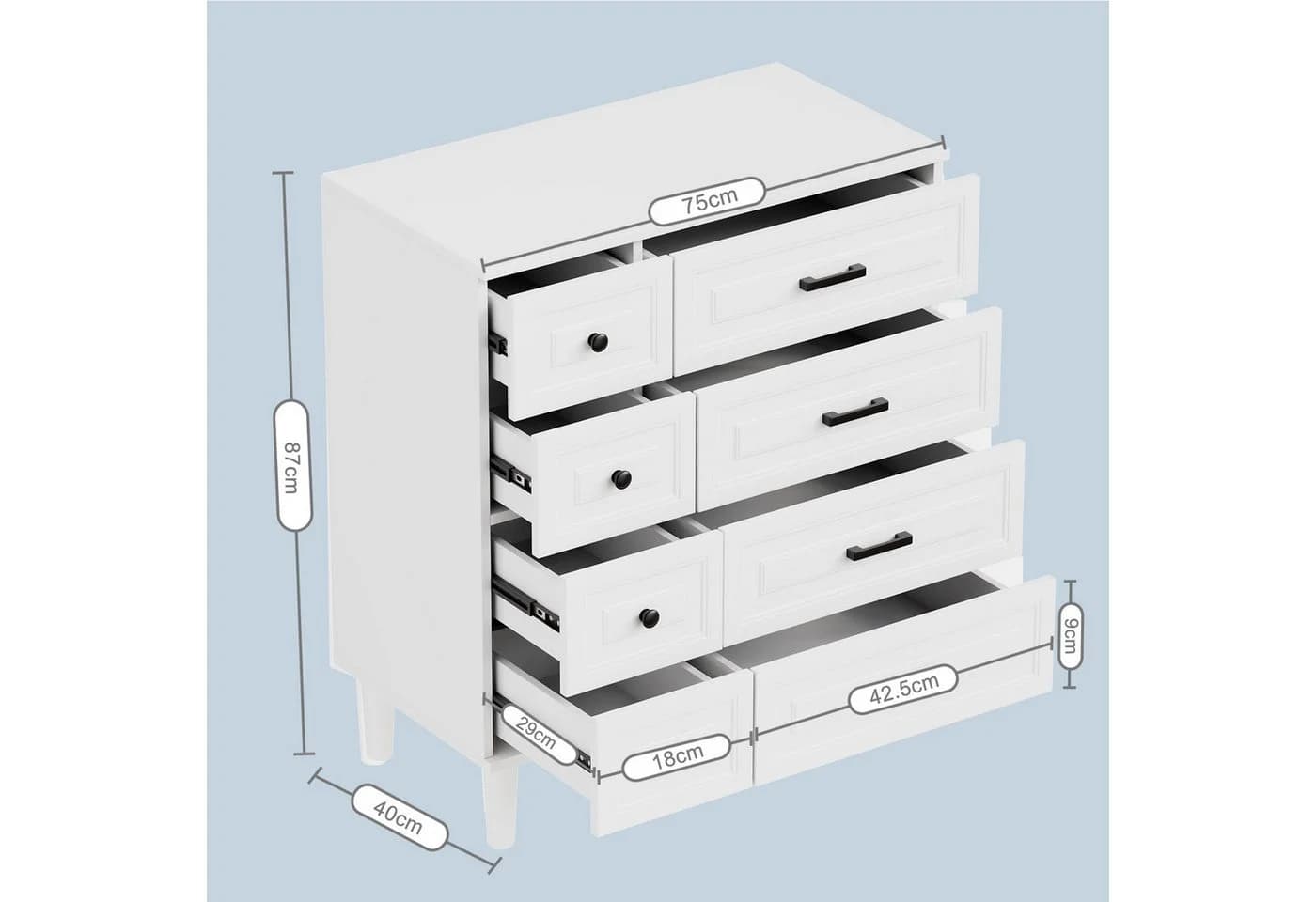 HOMAVO Kommode DG3 Weiß 8 Schubladen Modernes Design - Bild 4