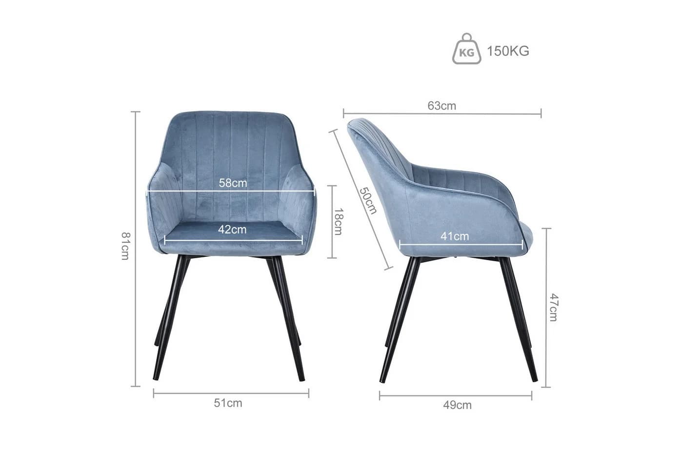 HOMAVO Esszimmerstuhl YZ5 Set 2 Stühle Samt mit Armlehnen - Bild 3