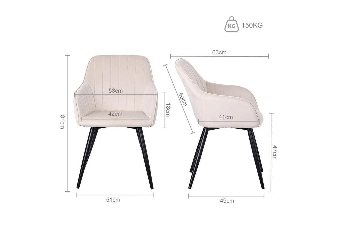 HOMAVO Esszimmerstuhl 2er Set Samt mit Armlehnen Weiß Modern - Bild 3