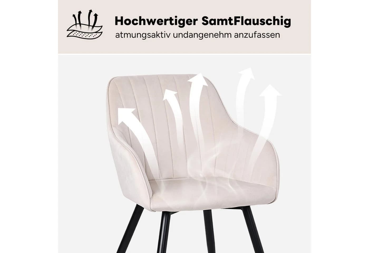 HOMAVO Esszimmerstuhl 2er Set Samt mit Armlehnen Weiß Modern - Bild 5