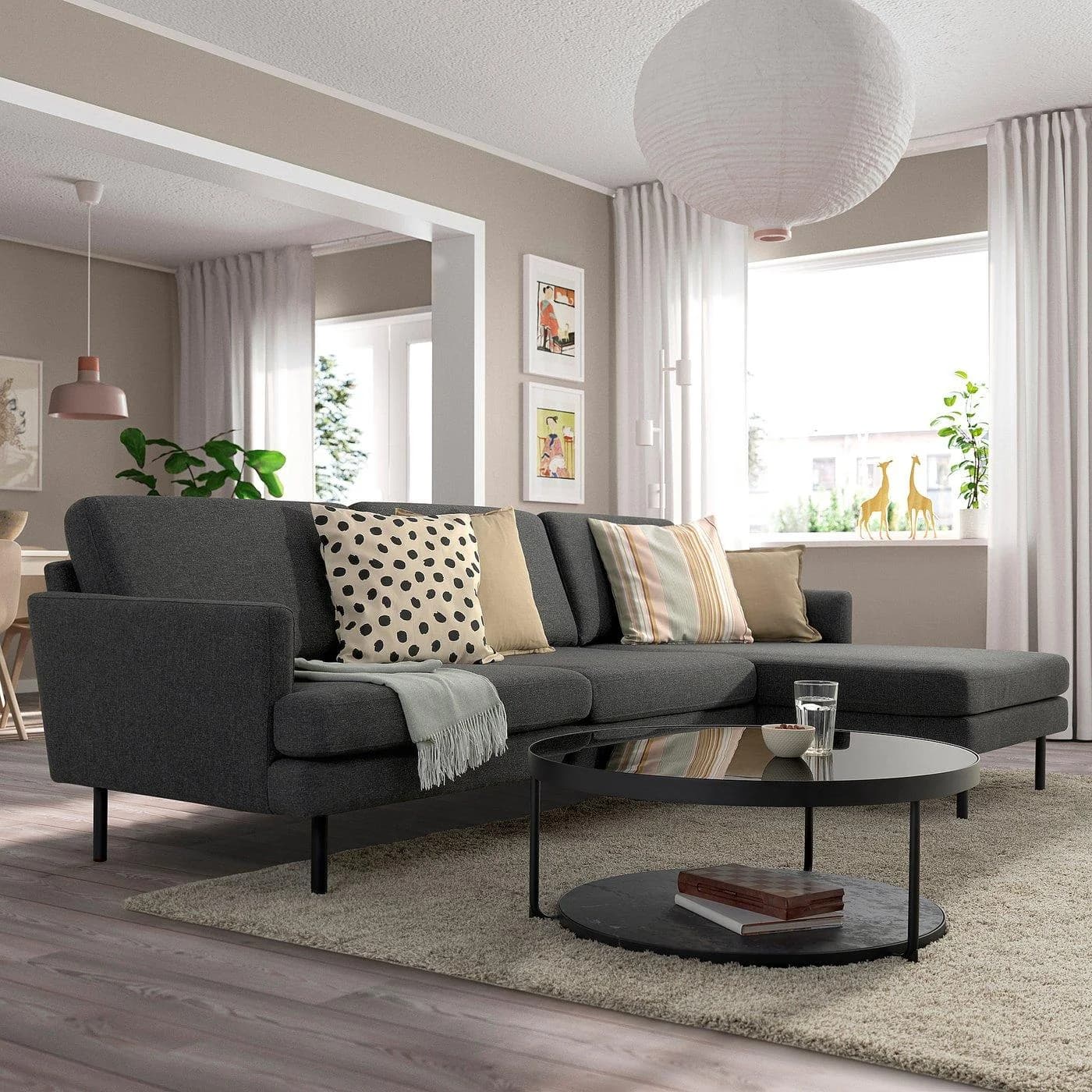 IKEA GRILLSTORP 4er-Sofa mit Récamiere rechts Dunkelgrau
