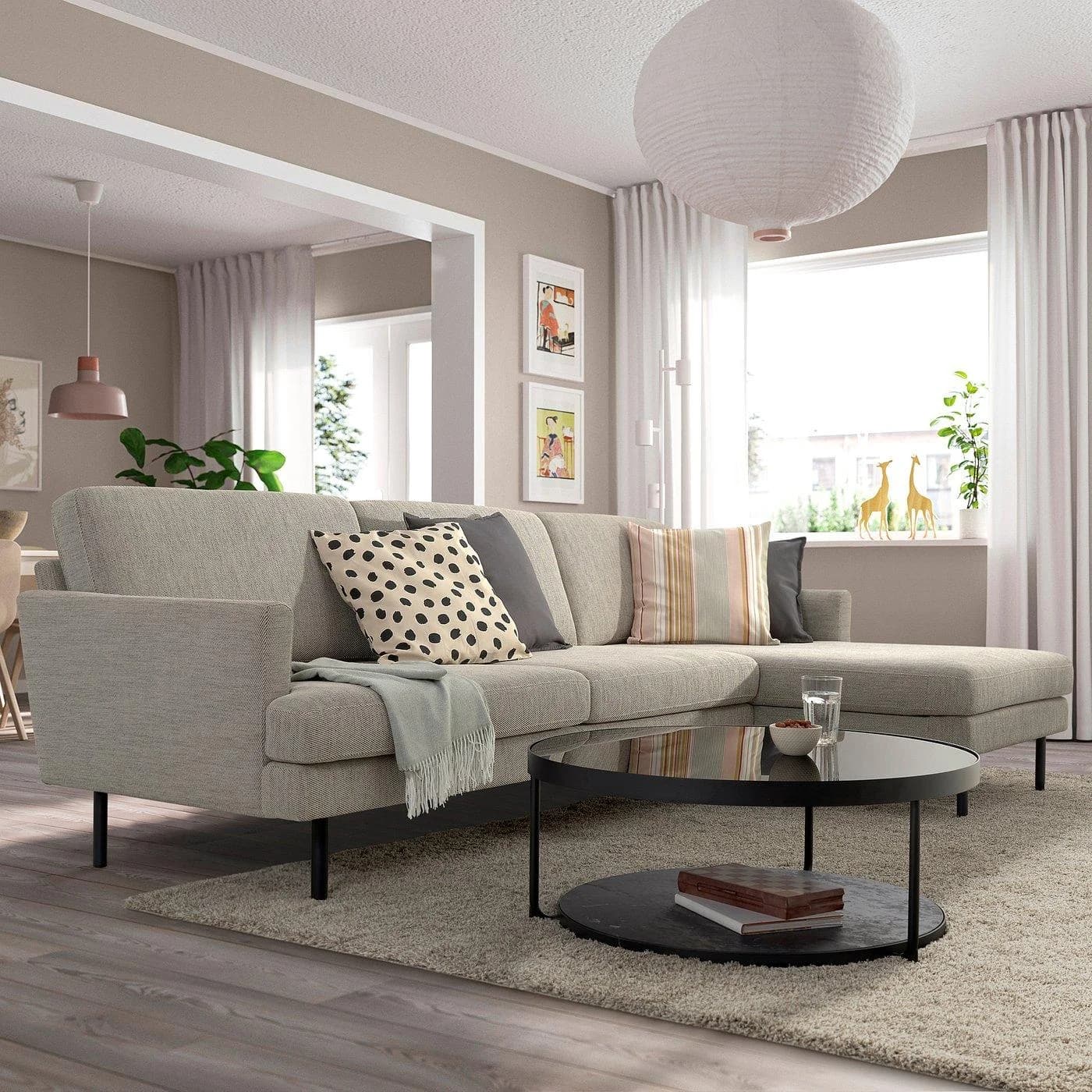 IKEA GRILLSTORP 4er-Sofa mit Récamiere rechts Beige/Braun/Grau