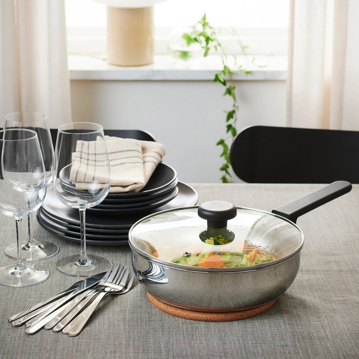 IKEA MIDDAGSMAT Sautépfanne mit Deckel Edelstahl Grau