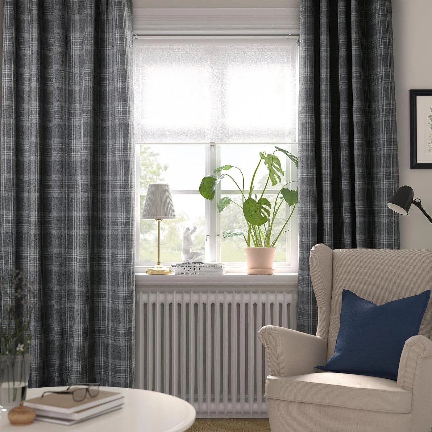 IKEA HÄGGVECKMAL 2 Gardinenschals Dunkelgrau Abdunkelnd Schottenmuster
