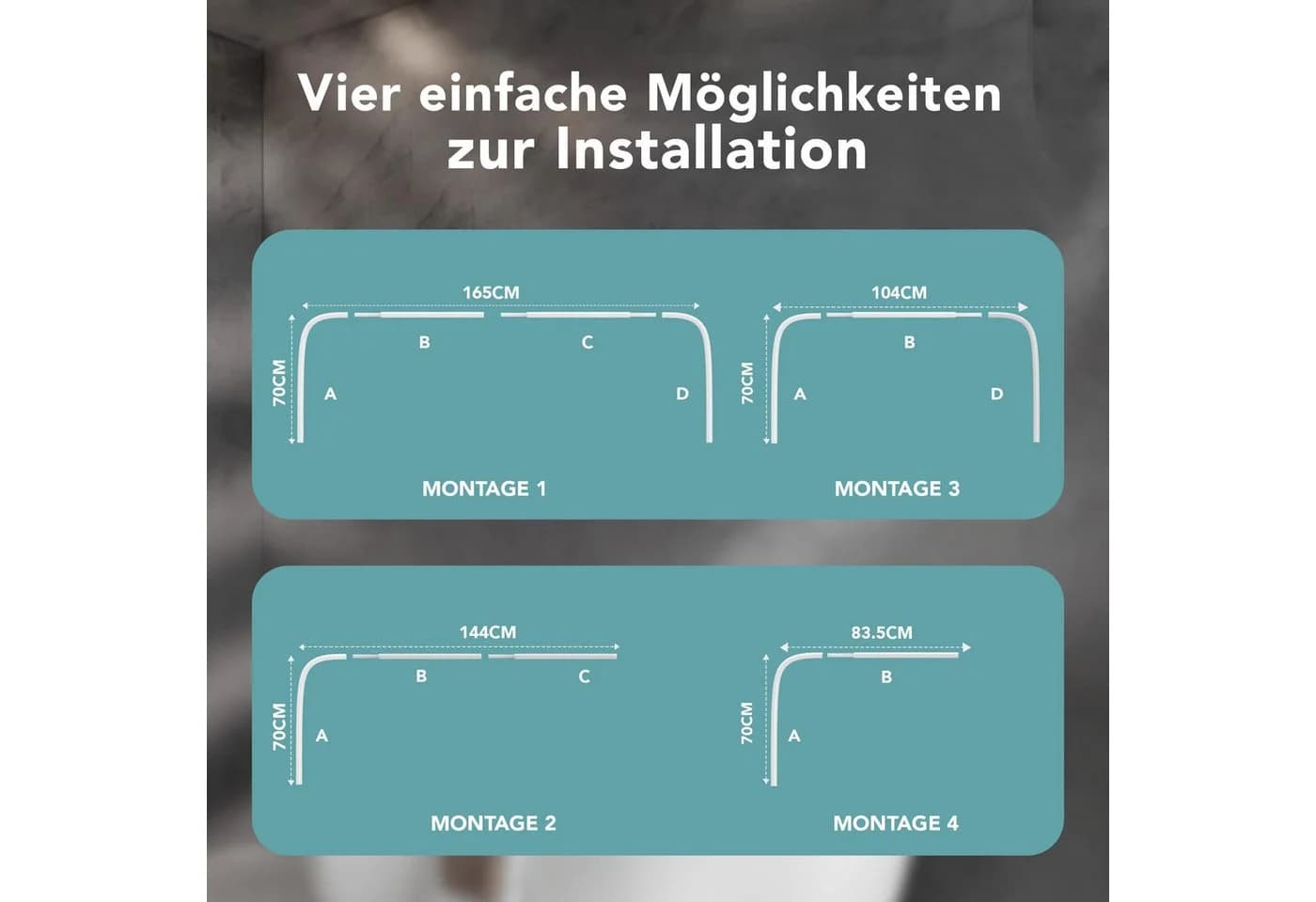 Erica Duschvorhangstange L-Form & U-Form Weiß 4-in-1 System