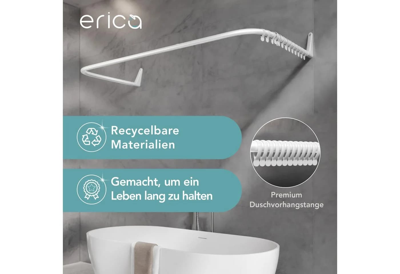 Erica Duschvorhangstange L-Form & U-Form Weiß 4-in-1 System - Bild 3