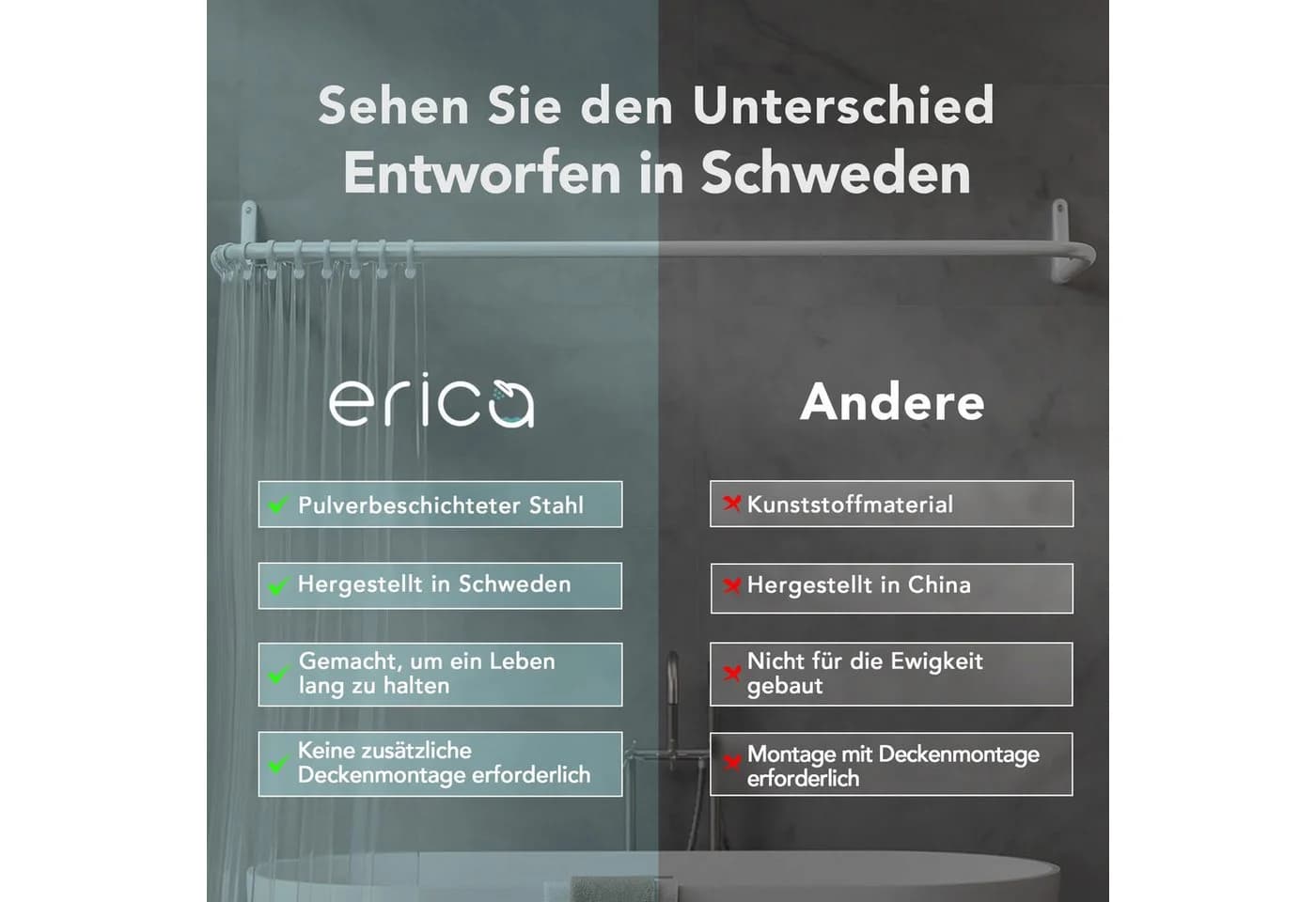 Erica Duschvorhangstange L-Form & U-Form Weiß 4-in-1 System - Bild 4