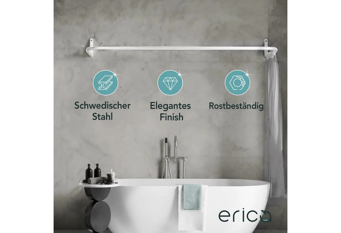 Erica Duschvorhangstange L-Form & U-Form Weiß 4-in-1 System - Bild 5